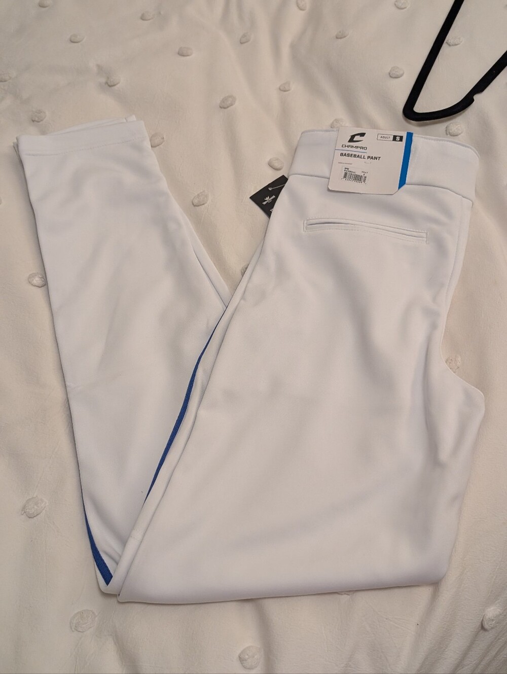 Champro White Men’s Baseball Pants with Blue Trim